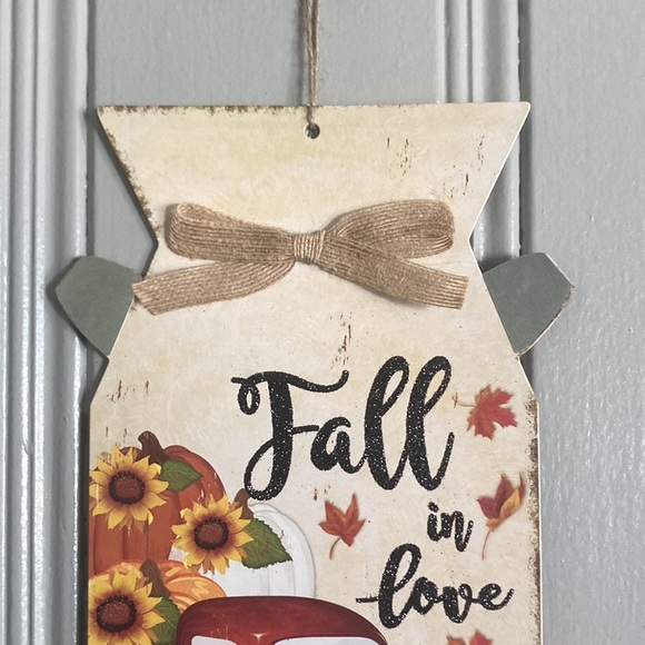 NWT Glittered FALL IN LOVE Harvest Red Farm Truck Wood Milk Jug Decoration Sign - Picture 5 of 17